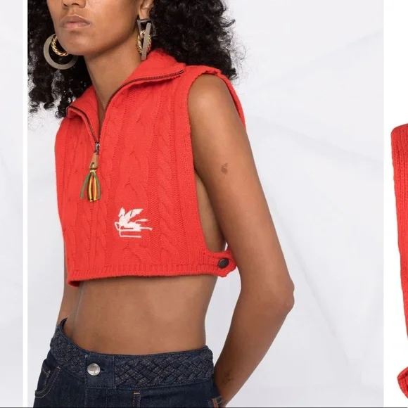 Etro army green cable knit vest w/ logo! - Picture 2 of 6